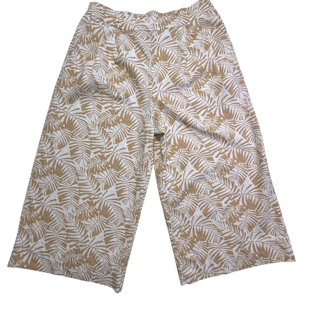 Premise Linen Blend Cropped Palazzo Pants Caribbean Themed Sz Medium White/Beige